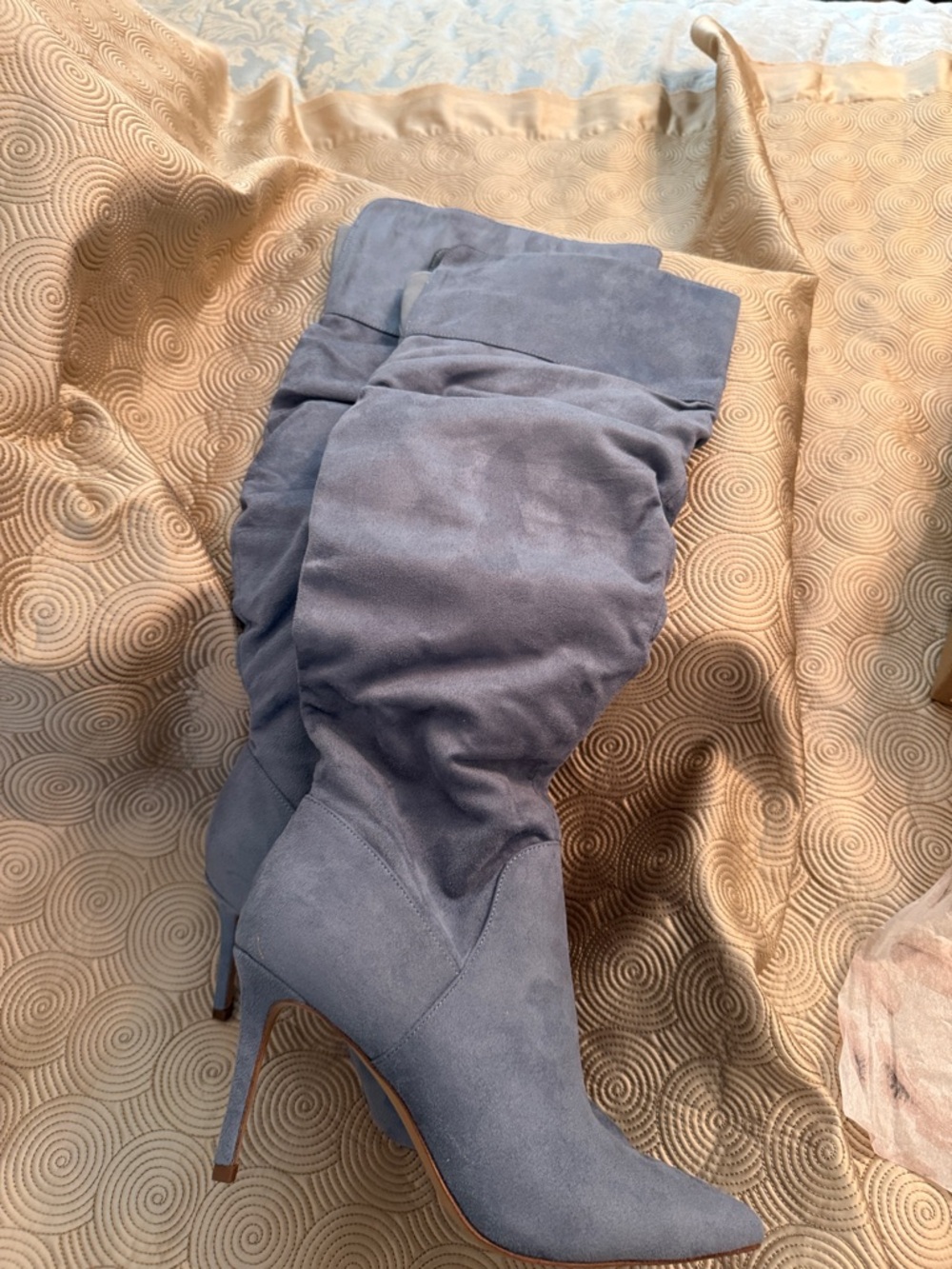 Women's Ash Blue Suede Slouchy Knee-High Stiletto Boots (3”) heel